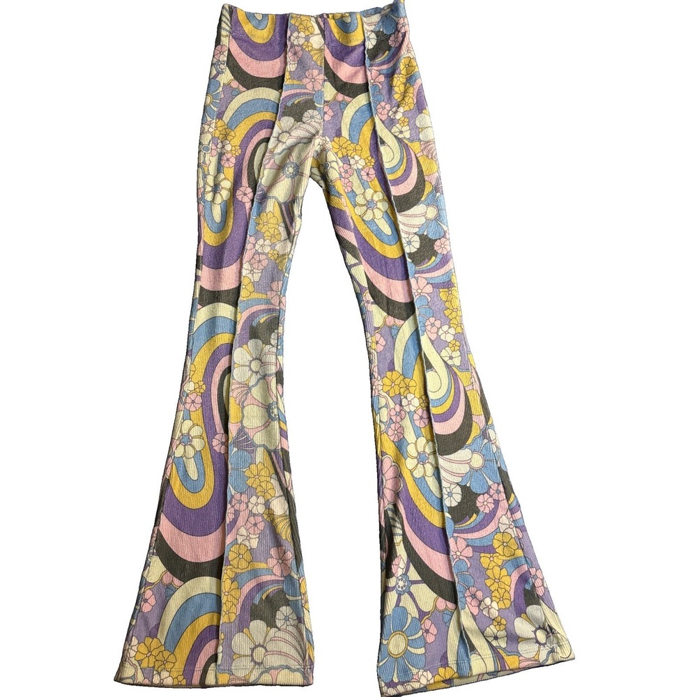 Damson Madder 70's Style Colorful Floral Flare Pants Size 8